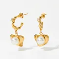 Pendientes de corazón en acero inoxidable 316 dorado con aros trenzados y perla blanca - Estilo Dorado (KDE2442)