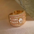 Gold plated geometric open ring with micro-pave crystals and large oval centerpiece - Oval Micro-pave Style (14010) / Gold