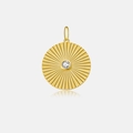 Ciondolo tondo dorato a raggiera con zircone centrale su sfondo grigio chiaro - Ciondolo / Oro 18K - Pendente Singolo