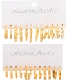 Golden earrings set with geometric hoops, pearls, and braided patterns on cards - 58 KC Gold (G-551)