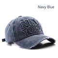 Navy blue vintage baseball cap with New York patch and distressed washed finish - Adjustable / Navy Blue