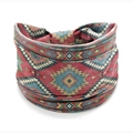 Elastic headband with red and blue Aztec geometric patterns for sports and yoga wear - Style 122