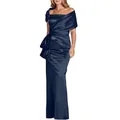 Elegante marineblauwe satijnen zeemeermin avondjurk met schouderstrik en plooien - US size 2 (S) / Marineblauw