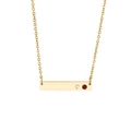 Golden titanium steel bar necklace with engraved heart and red crystal stone inlay - Red Stone Style (KN202643-KFC)