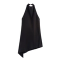 Detail of black halter sleeveless top with minimalist asymmetrical hem on white background - Black Top