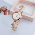 Montre de luxe pour femme en or rose avec cadran papillon et bracelet géométrique serti - Bracelet Géométrique en Zigzag / Style A Or Rose