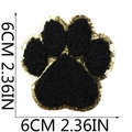 Detailed view of dog paw patch with black chenille embroidery and gold sequins, 6cm size - No.4 Black with Gold Edge
