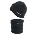 Detail of black thermal fleece beanie and neck warmer set for winter outdoor protection - Hat + Neck Gaiter 2-Piece Set / Black