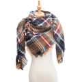 Brown plaid triangle shawl scarf with colorful grid patterns and tassel details - 135x135x200cm / SJ-11# Camel