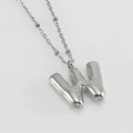 Silver balloon style letter W pendant necklace in stainless steel with bead chain detail - Letter W / Steel
