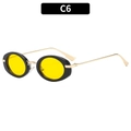 Retro oval sunglasses with thick black frame, yellow lenses and slim gold metal temples - Black Frame Yellow Lens