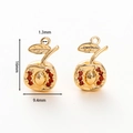 Macro view of 18k gold plated apple pendant with red zircon stones and detailed dimensions - Red Heart Cherry Pendant