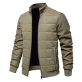 Detail of quilted olive jacket with knitted sleeve texture and metallic zipper - XS / Green