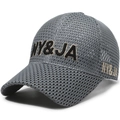 Dark gray mesh baseball cap featuring detailed NY and JA embroidery in black and gold - Dark Gray