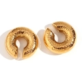 Chunky 18k gold plated C-shaped hollow earrings with hammered texture for women - 18K Gold / Gold