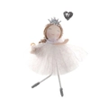 Pendentif fée ange blanc fait main avec robe de ballet en tulle brillant et cœur argenté - Blanc