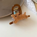 Elegant amber brown butterfly hair claw with a cute marble pattern teddy bear and party hat - Running Teddy Style / Amber Brown