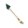 Golden stainless steel Christmas fork featuring a green silicone Xmas tree topper - Round Christmas Tree Fork / Titanium Gold