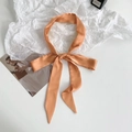 Elegant amber orange satin silk skinny scarf tied in a bow for bags and hair styling - 200cm / Orange