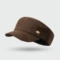 Classic dark brown PU suede octagonal hat with gold metal plate and soft finish - One Size / RIOG Equestrian Hat-Coffee