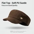 Classic dark brown PU suede octagonal hat with gold metal plate and soft finish - One Size / RIOG Equestrian Hat-Coffee