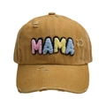 Casquette de baseball vintage jaune gingembre avec écussons MAMA colorés en chenille - Jaune Gingembre - Casquette de Baseball MAMA à Lettres Colorées