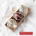 Three 8cm Christmas ball ornaments with wine red and champagne matte finish in a kraft box - Wine Red Champagne Matte Beads (Q-A02-11)