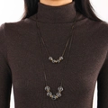 Collar largo vintage de doble capa con cuentas transparentes y cadena de bronce - Cristal Blanco (A-1287)
