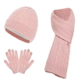 Pink winter knitted set including wool hat, long scarf and touch screen gloves - Peach