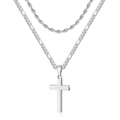 Détail du collier argenté à double épaisseur avec un pendentif croix classique - Style Double Couche / Acier