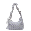 Borsa a spalla floreale con fiori viola e manico a nuvola plissettato da donna - Viola