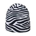 Close-up of black and white zebra pattern knit beanie with soft wool texture - Black White Zebra