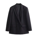 Detailopname van de zwarte blazer met fijne keperstof textuur en professioneel reversontwerp - XS / Zwart