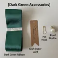 Gift set with dark green ribbon, thank you tag, golden pin and faux pearl decoration - Dark Green Accessories