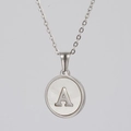 Minimalist silver stainless steel necklace featuring a round white shell pendant with letter A - Silver White Shell Letter A