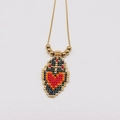 Collana etnica fatta a mano con ciondolo a cuore in perline Miyuki e catena dorata - Verde Scuro
