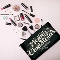 Black canvas Christmas makeup bag with Merry Christmas print and scattered cosmetics - Black Merry Christmas (HZB02-1)