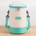 Borsa termica cilindrica beige e verde menta con tracolla e logo Tasty Food per il pranzo - Verde