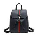 Mini black PU leather backpack featuring classic red and green striped webbing and metal buckle - Black