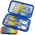 Set de manicura de 12 piezas de acero inoxidable arcoíris con estuche portátil - Juego de 10 Piezas Amarillo-Azul Colorido