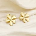 Minimalist gold plated stainless steel flower earrings with small central rhinestones - Dynamic 5-Petal Zirconia Flower / Gold