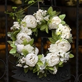 16-inch artificial wreath featuring white peonies and hydrangeas on dark iron gate - 16inches/40cm / Pure White Style A