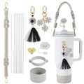Set of water bottle accessories with beige strap, cloud cap and clover charms - Mixed Beige Purple Set