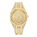 Luxurious gold-tone octagonal men's watch fully iced out with crystals and date display - Gold