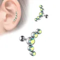 Arc-shaped stainless steel stud earrings featuring five gradient colorful zircon stones - Ball Style / AB White
