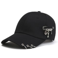 Gorra de béisbol negra de algodón con anillos metálicos y dijes de alfiler de seguridad - Adulto / Negro