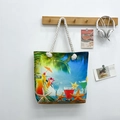 Bolso de playa de lona con estampado de cóctel tropical y asas de cuerda - Estilo 2