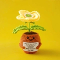 Handmade crochet potted plant with a yellow flower and positive quote card in English - Positive Potted Corn Poppy