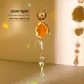 Handmade sun catcher with yellow agate, golden moon frame and rainbow prisms - Yellow Agate Slices