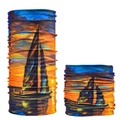 Seamless outdoor neck gaiter featuring a colorful sunset sailing artistic pattern - Sunset Sailing